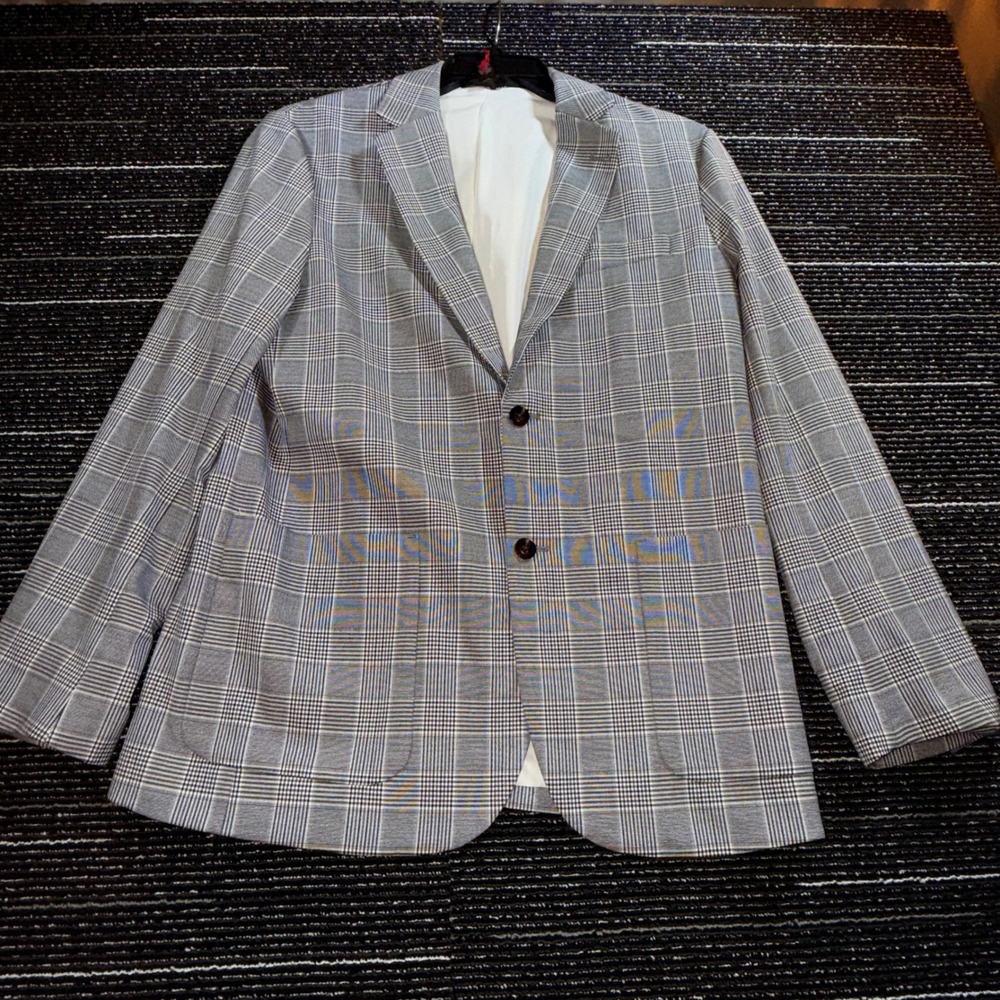 Houston White Blazer Women L NWT Grey Glen Plaid Stretch Tailored Jacket